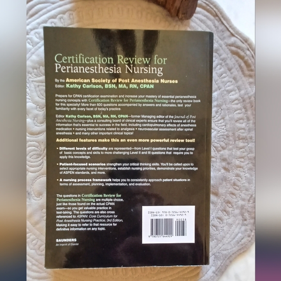 Certification For Perianesthesia Nursing Cathy Carlson Textbook Preop Pacu CPAN - Picture 4 of 4
